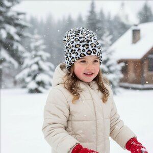 Children’s Place ✦ Leopard Print Knit Beanie ✦ Black White Animal Pattern Hat Ag